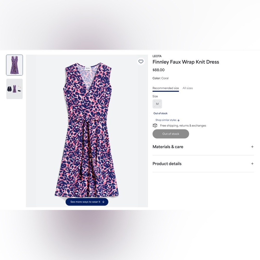 Leota Finnley Faux Wrap Knit Dress, Size M